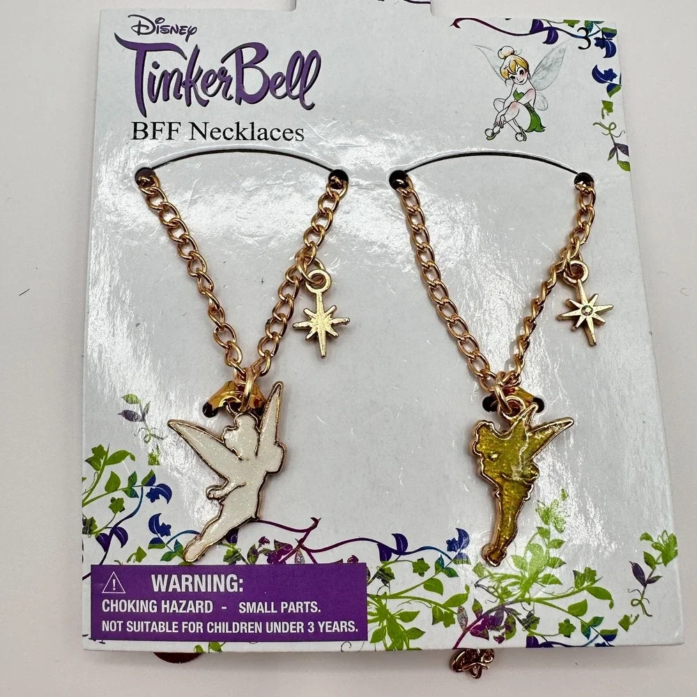 Vintage 80s Disney Tinker Bell BFF Best Forever Fairy Pendant Necklaces Jewelry